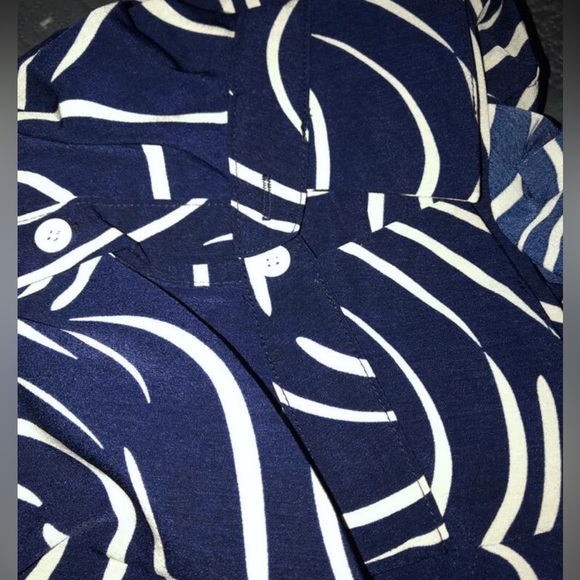 Abstract Print Button Down Collared Long Sleeve Dress Shirt Top Navy Blue - Picture 8 of 8